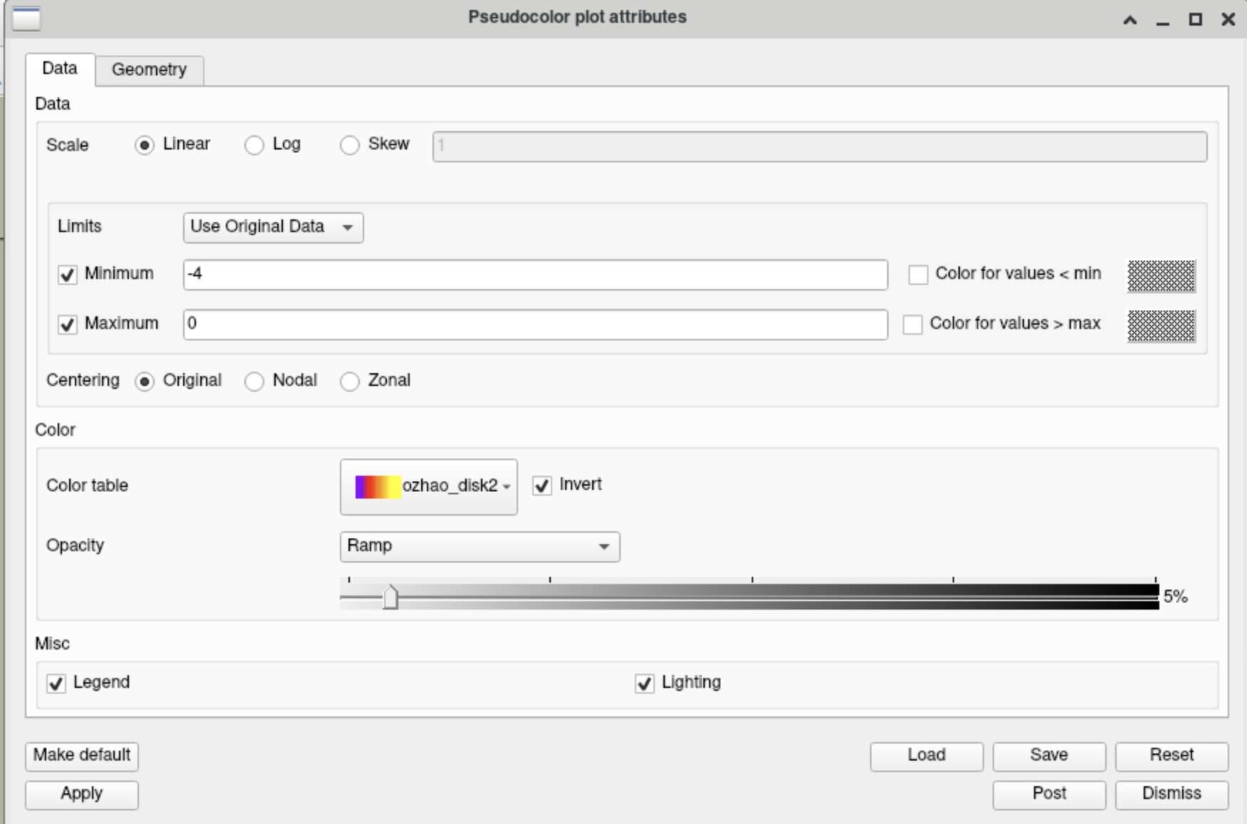 Figure 79: GUI Pseudocolor settings for Disk.
