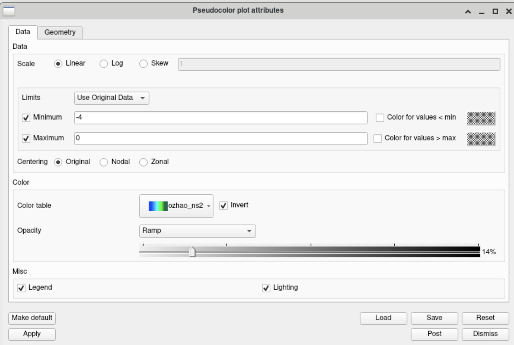 Figure 80: GUI Pseudocolor settings for Neutron Star.