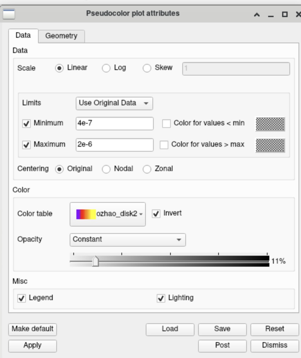Figure 76: GUI Pseudocolor settings.